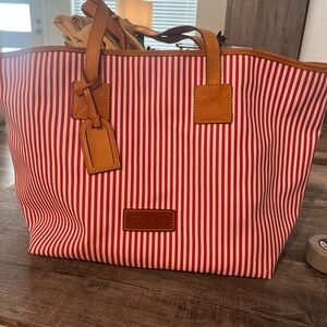 Striped Red and Tan Tote Bag